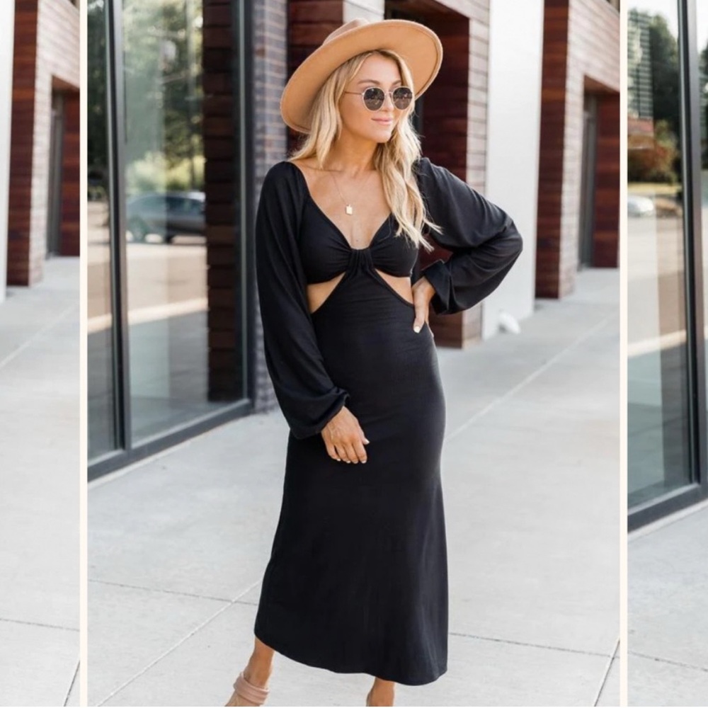 Pink Lily Telling A Story Black Long Sleeve Cutout Dress